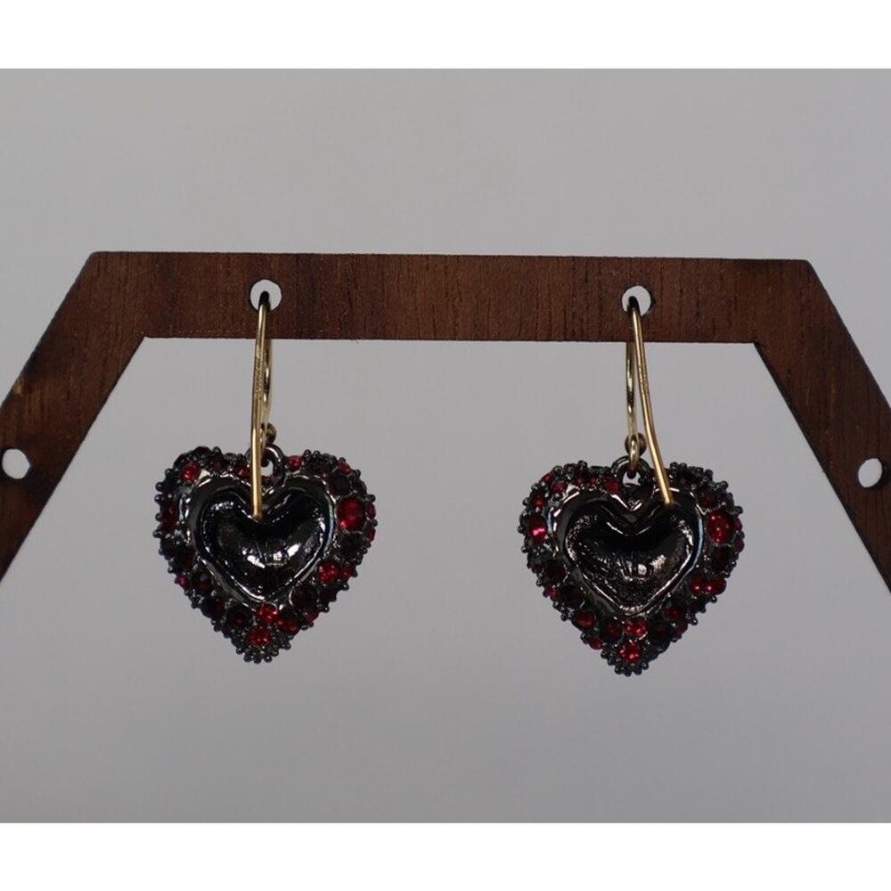 Alex Bittar 14k Gold Plated Encrusted Black Cherry Heart Earrings 6.21G/0.9in - Picture 2 of 4